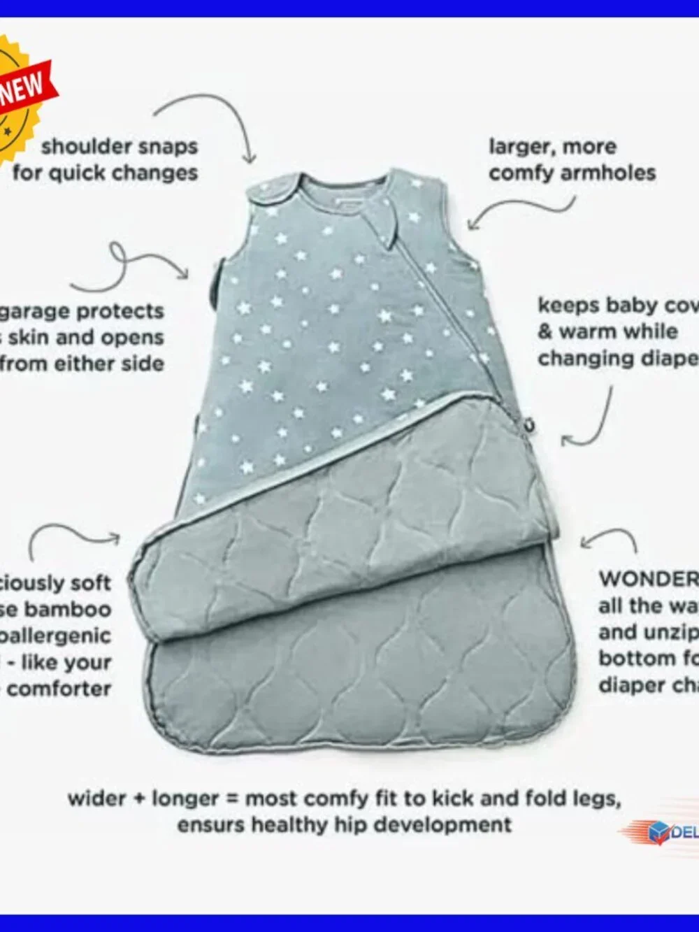 Sleeveless Transitional Sleep Sack, 9-18 Months, Easy Diaper Zipper, 2.5 TOG